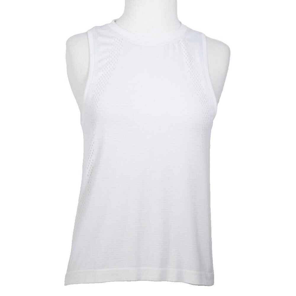 Lululemon Women's Size US4 White Tank Top Striped Laser-Cut Crew Neck